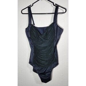 TRIMSHAPER Swimsuit Size 14 Black One-Piece Allover Control Ruched
